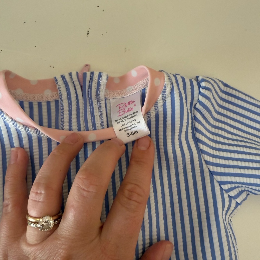 Ruffle Butts Blue and Pink Striped Swimsuit - Picture 4 of 4